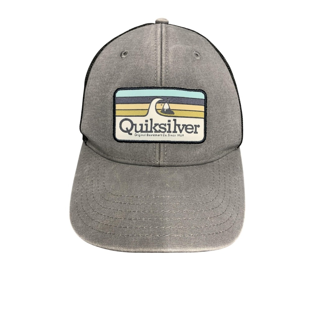Quiksilver Hat‎ Cap Snap Back Mens One Size Gray Black Trucker Mesh Patch Surf
